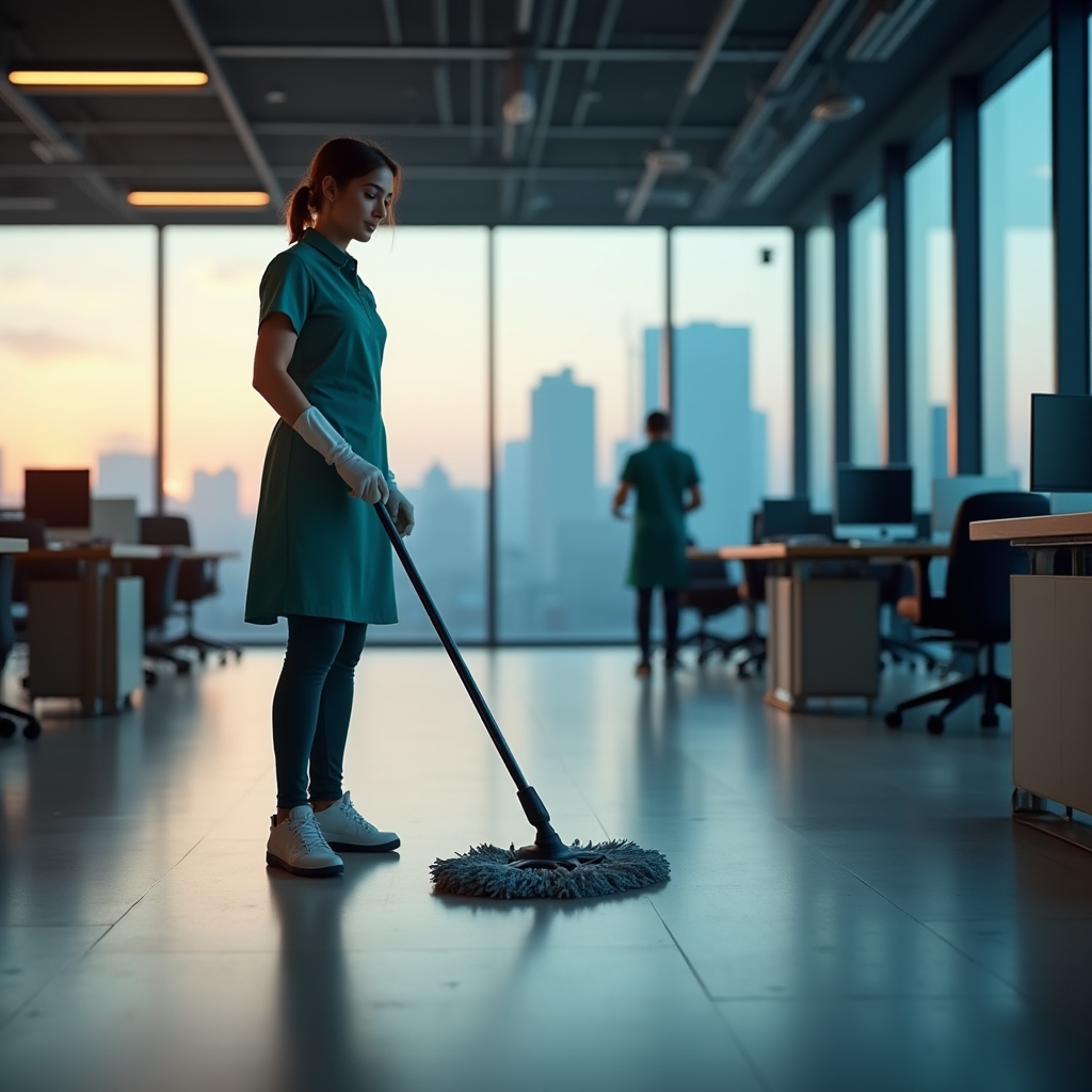 Professionelle Büroreinigung in einem modernen Frankfurter Büro